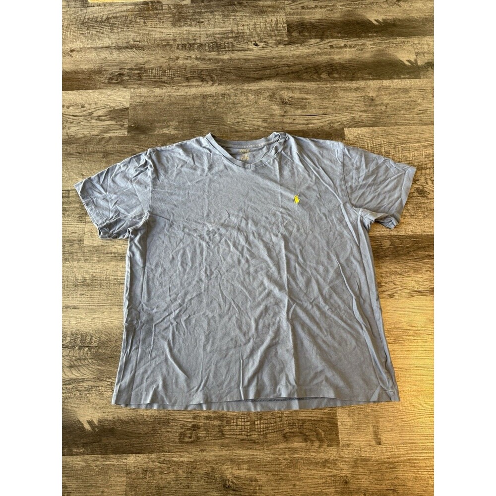 Polo Ralph Lauren Gray V-Neck T-Shirt Mens L Cotton Knit Embroidered Polo Pony